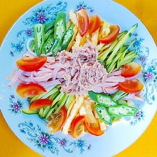 オクラとツナとトマトの冷麺